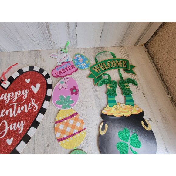 Multi holiday Valentine's Easter St Patrick's Day hanging sign home decor set - Picture 4 of 8